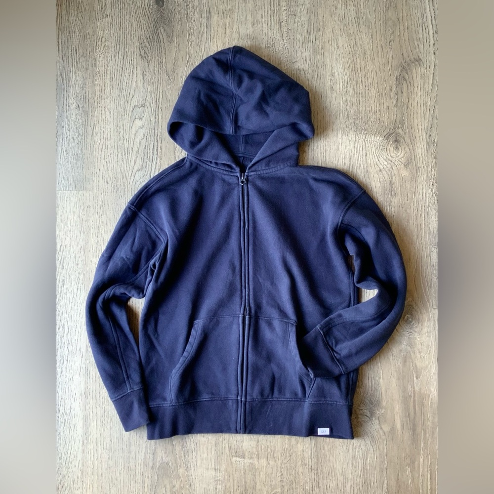 GAP Navy Zipper Up Hoodie Kids Large (10)